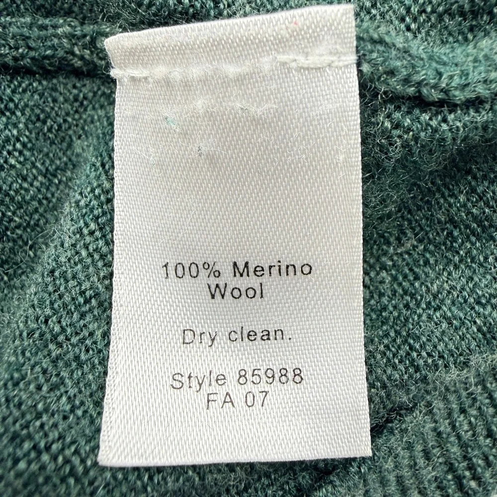 J Crew Italian Merino Wool V Neck Sweater Men's Large Forest Green‎